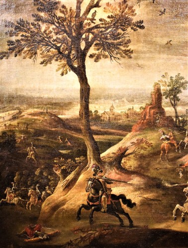 Paintings & Drawings  - Assault on the village with clash between knights, 17th c. Flemish master